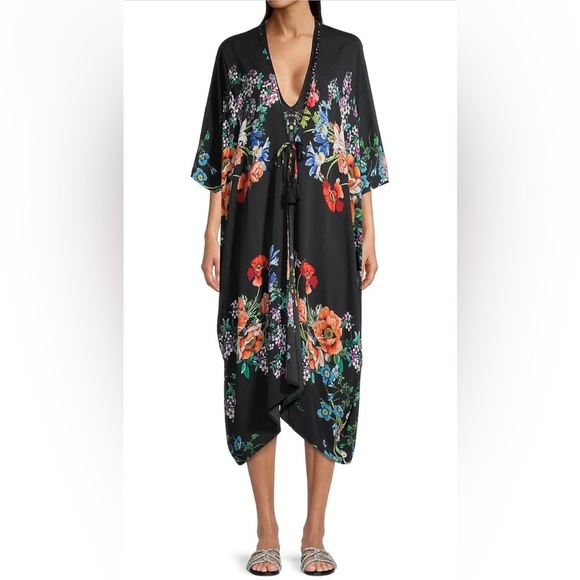 Johnny Was Flower Arch Midi Kimono Tie at waist or just above CoverUp  L - XL - Picture 2 of 13